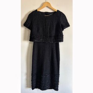 St. John Boucle Knit Black Dress Womens Size 2 Sparkle Fringe Designer Elegant